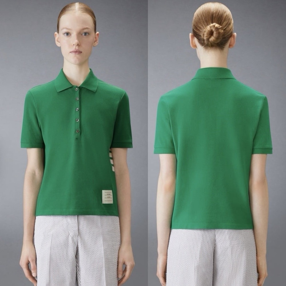 Thom Browne Classic Pique 4-Bar Polo Green Athletic Comfort Luxury EU46 US 10 L
